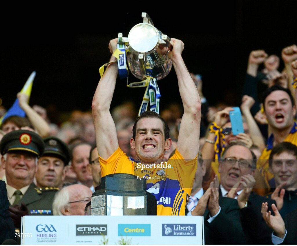 28 September 2013; Clare captain Patrick Donnellan lifts the Liam MacCarthy cup. GAA Hurling All-Ireland Senior Championship Final Replay, Cork v Clare, Croke Park, Dublin. Photo by Sportsfile