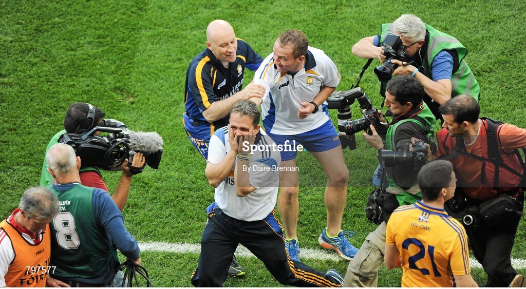 28 September 2013; Clare manager Davy Fitzgerlad celebrates after Darach Honan scored his side's fifth goal. GAA Hurling All-Ireland Senior Championship Final Replay, Cork v Clare, Croke Park, Dublin. Picture credit: Daire Brennan / SPORTSFILE