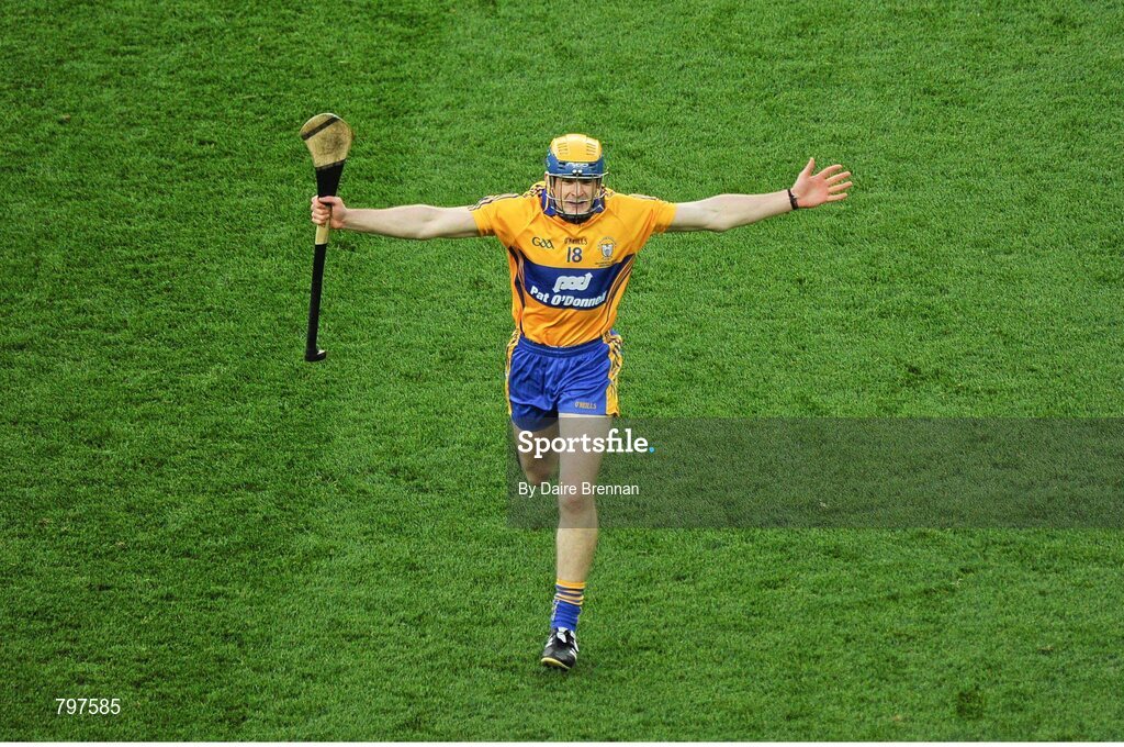 28 September 2013; Seadna Morey, Clare, celebrates at the end of the game. GAA Hurling All-Ireland Senior Championship Final Replay, Cork v Clare, Croke Park, Dublin. Picture credit: Daire Brennan / SPORTSFILE