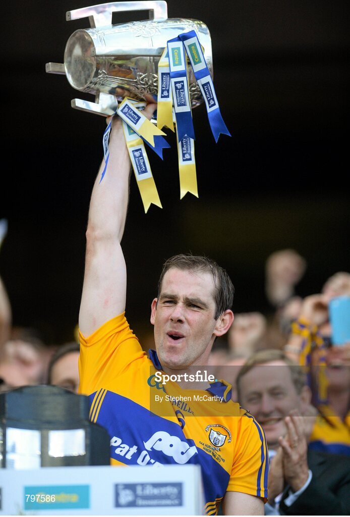 28 September 2013; Clare captain Patrick Donnellan lifts the Liam MacCarthy cup. GAA Hurling All-Ireland Senior Championship Final Replay, Cork v Clare, Croke Park, Dublin. Picture credit: Stephen McCarthy / SPORTSFILE