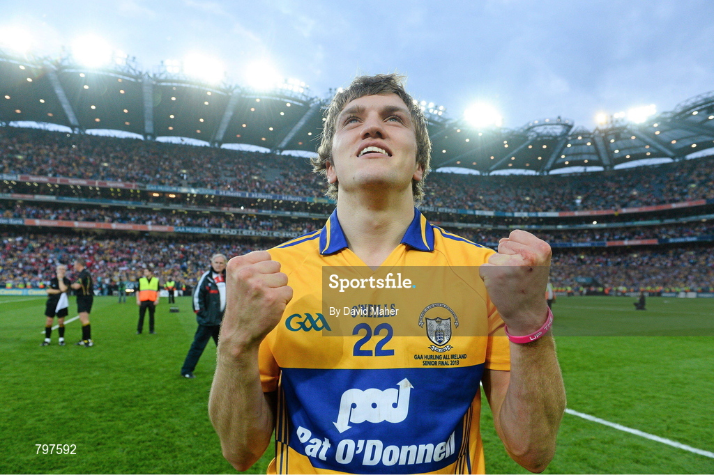 28 September 2013; Clare's Shane O'Donnell celebrates after his side's victory. GAA Hurling All-Ireland Senior Championship Final Replay, Cork v Clare, Croke Park, Dublin. Picture credit: David Maher / SPORTSFILE