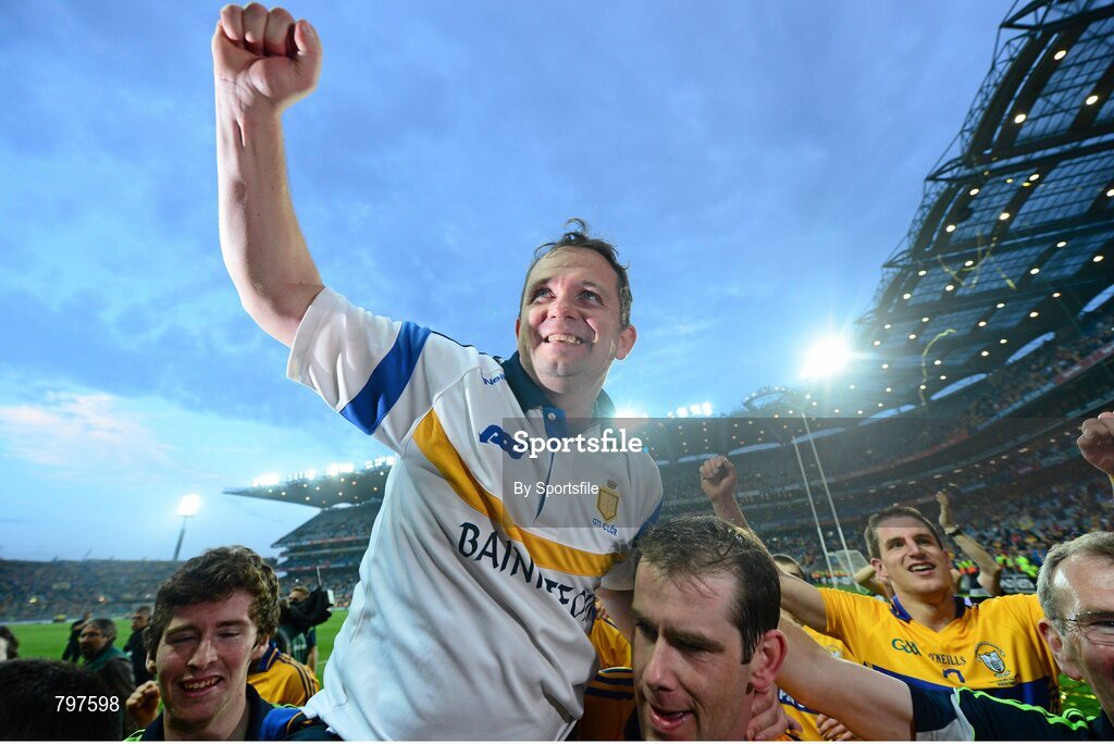 28 September 2013; Clare manager Davy Fitzgerald celebrates at the final whistle. GAA Hurling All-Ireland Senior Championship Final Replay, Cork v Clare, Croke Park, Dublin. Photo by Sportsfile