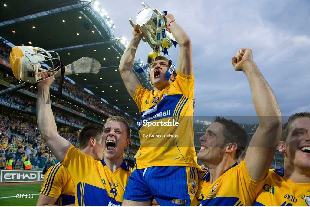 28 September 2013; Clare's goalscorer Shane O'Donnell lifts the Liam McaCarthy cup after his side's victory. GAA Hurling All-Ireland Senior Championship Final Replay, Cork v Clare, Croke Park, Dublin. Picture credit: Brendan Moran / SPORTSFILE