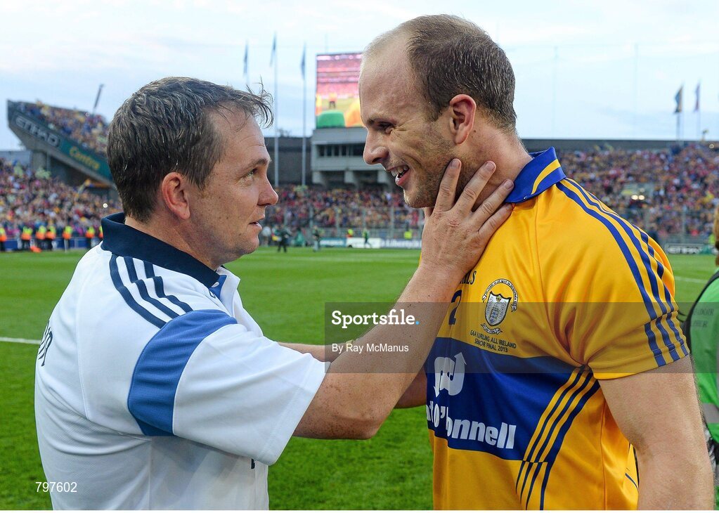 28 September 2013; Clare manager Davy Fitzgerald celebrates with Domhnall O'Donovan after his side’s victory. GAA Hurling All-Ireland Senior Championship Final Replay, Cork v Clare, Croke Park, Dublin. Picture credit: Ray McManus / SPORTSFILE