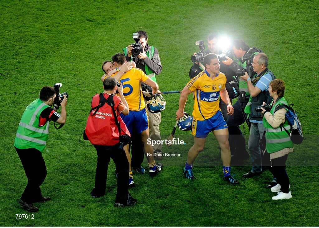 28 September 2013; Clare manager Davy Fitzgerald celebrates with Brendan Bugler after the game. GAA Hurling All-Ireland Senior Championship Final Replay, Cork v Clare, Croke Park, Dublin. Picture credit: Daire Brennan / SPORTSFILE