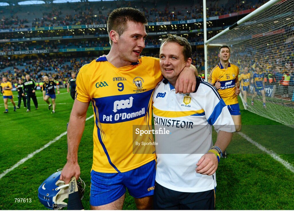 28 September 2013; Clare manager Davy Fitzgerald celebrates with Conor Ryan after his side’s victory. GAA Hurling All-Ireland Senior Championship Final Replay, Cork v Clare, Croke Park, Dublin. Photo by Sportsfile