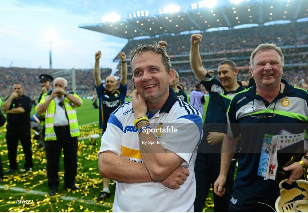 28 September 2013; Clare manager Davy Fitzgerald celebrates after his side’s victory. GAA Hurling All-Ireland Senior Championship Final Replay, Cork v Clare, Croke Park, Dublin. Photo by Sportsfile