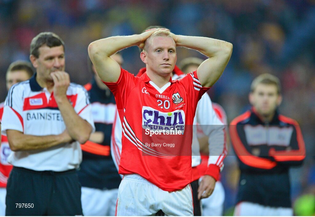 28 September 2013; A dejected Stephen White, Cork, after the final whistle. GAA Hurling All-Ireland Senior Championship Final Replay, Cork v Clare, Croke Park, Dublin. Picture credit: Barry Cregg / SPORTSFILE