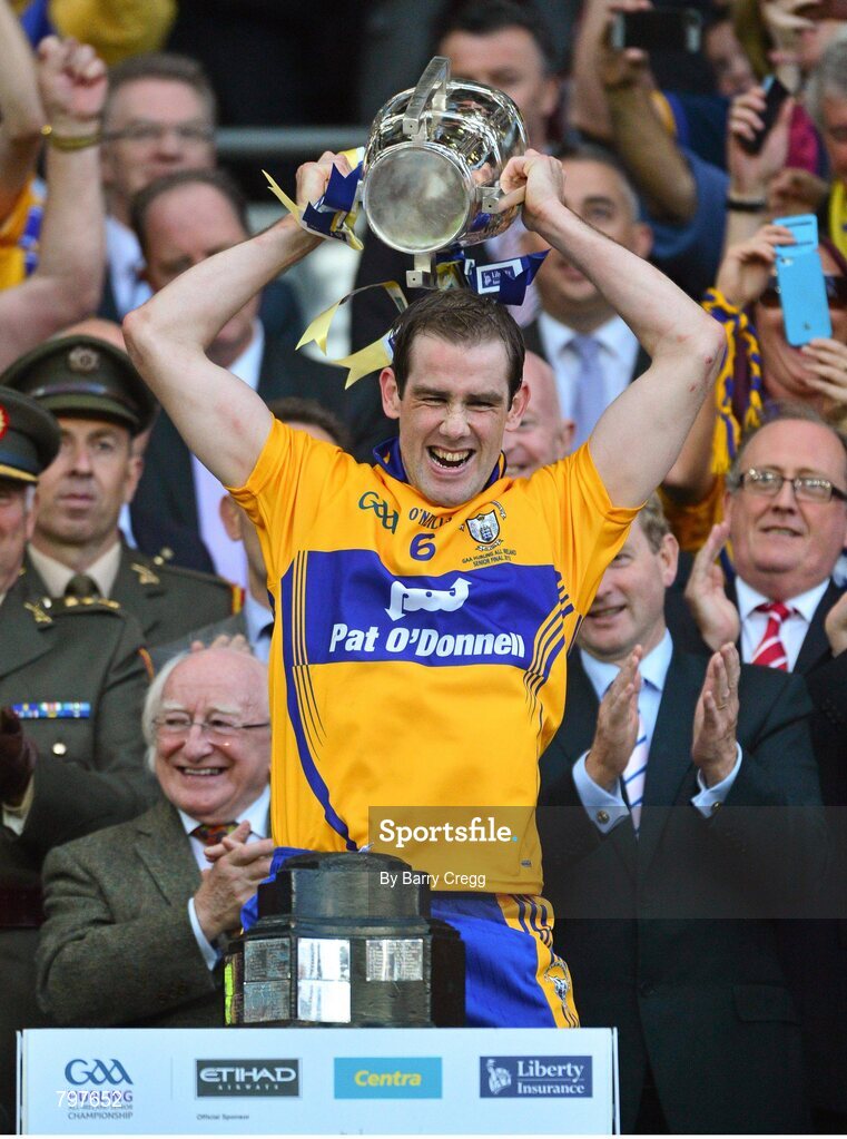 28 September 2013; Clare captain Patrick Donnellan lifts the Liam MacCarthy cup. GAA Hurling All-Ireland Senior Championship Final Replay, Cork v Clare, Croke Park, Dublin. Picture credit: Barry Cregg / SPORTSFILE