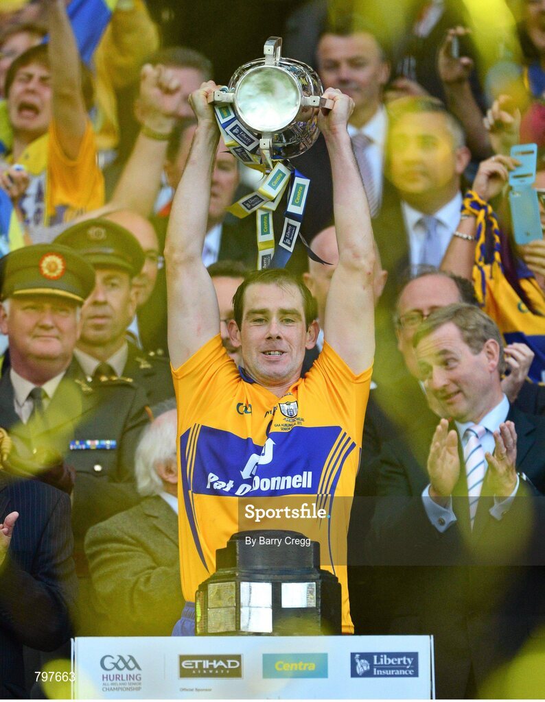 28 September 2013; Clare captain Patrick Donnellan lifts the Liam MacCarthy cup. GAA Hurling All-Ireland Senior Championship Final Replay, Cork v Clare, Croke Park, Dublin. Picture credit: Barry Cregg / SPORTSFILE