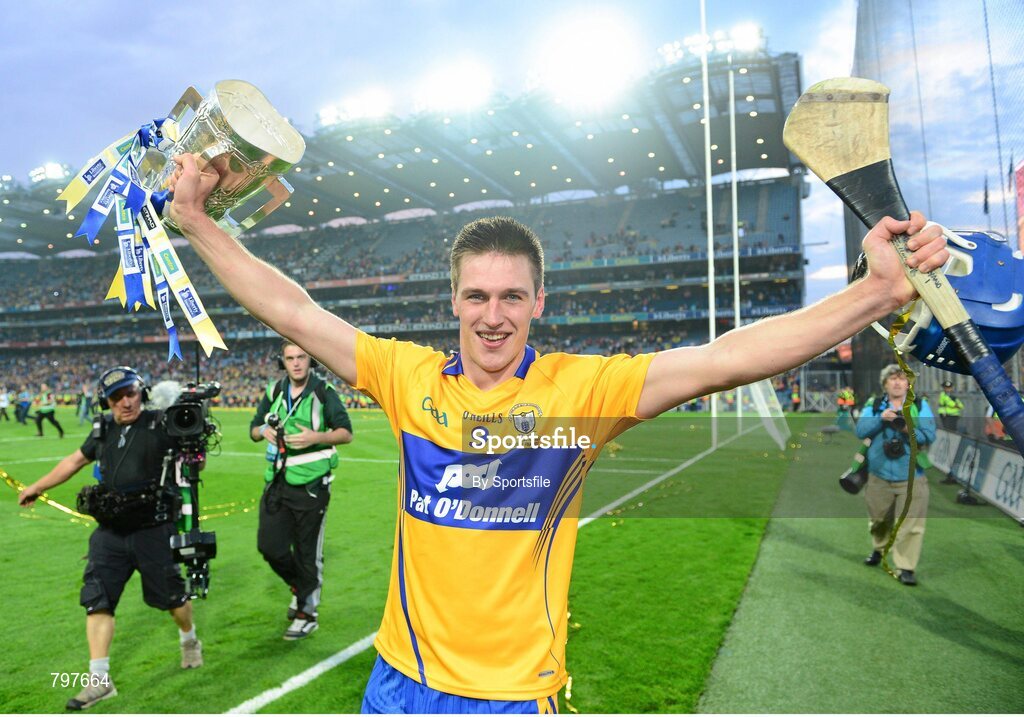 28 September 2013; Clare player Conor Ryan celebrates with the Liam MacCarthy cup after their side's victory. GAA Hurling All-Ireland Senior Championship Final Replay, Cork v Clare, Croke Park, Dublin. Photo by Sportsfile