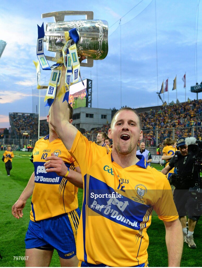 28 September 2013; Clare's Colin Ryan celebrates with the Liam MacCarthy cup. GAA Hurling All-Ireland Senior Championship Final Replay, Cork v Clare, Croke Park, Dublin. Photo by Sportsfile