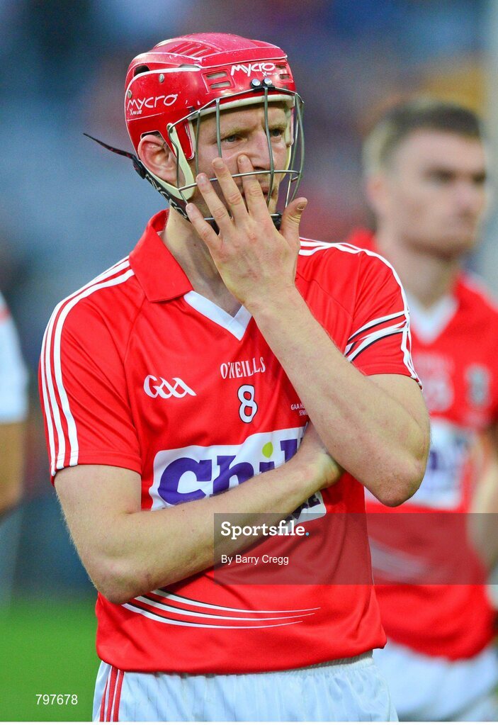 28 September 2013; A dejected Lorcan McLoughlin, Cork, after the game. GAA Hurling All-Ireland Senior Championship Final Replay, Cork v Clare, Croke Park, Dublin. Picture credit: Barry Cregg / SPORTSFILE