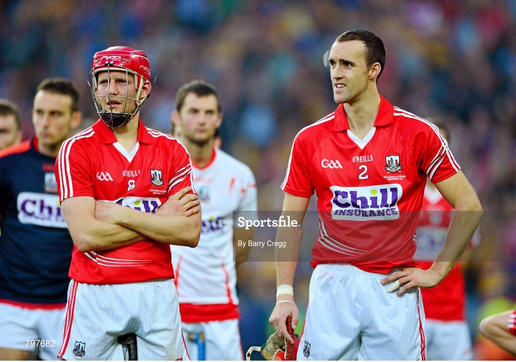 28 September 2013; A dejected Lorcan McLoughlin, left, and Stephen McDonnell, Cork, after the game. GAA Hurling All-Ireland Senior Championship Final Replay, Cork v Clare, Croke Park, Dublin. Picture credit: Barry Cregg / SPORTSFILE