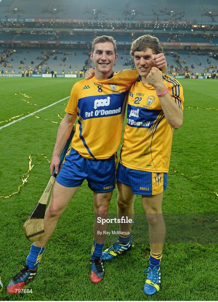 28 September 2013; Clare's Colm Galvin, left, and Shane O'Donnell, who scored three goals in the first half, celebrate after the game. GAA Hurling All-Ireland Senior Championship Final Replay, Cork v Clare, Croke Park, Dublin. Picture credit: Ray McManus / SPORTSFILE