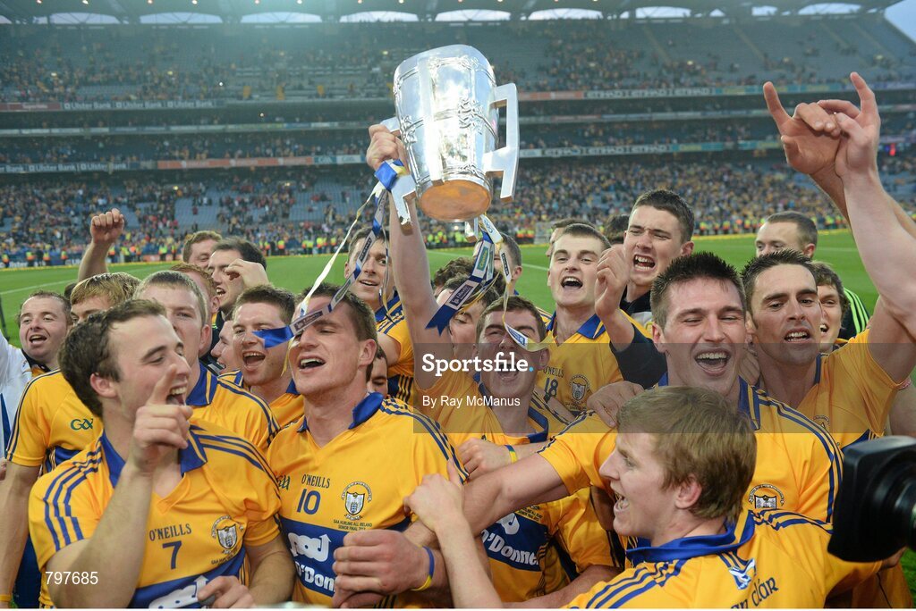 28 September 2013; Clare players celebrate with the Liam MacCarthy cup after the game. GAA Hurling All-Ireland Senior Championship Final Replay, Cork v Clare, Croke Park, Dublin. Picture credit: Ray McManus / SPORTSFILE