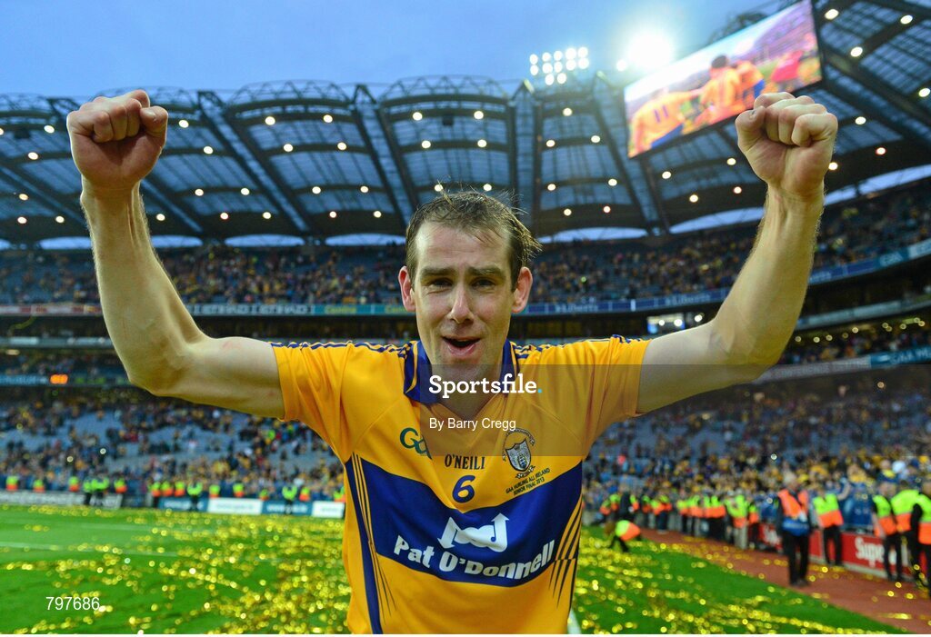 28 September 2013; Clare captain Patrick Donnellan celebrates his side's victory. GAA Hurling All-Ireland Senior Championship Final Replay, Cork v Clare, Croke Park, Dublin. Picture credit: Barry Cregg / SPORTSFILE