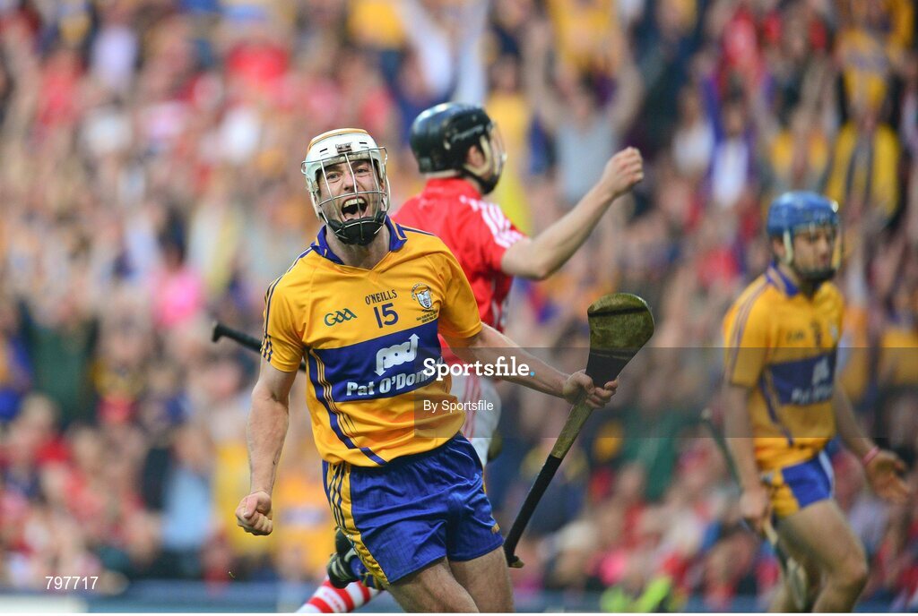 28 September 2013; Conor McGrath, Clare, celebrates after scoring his side's fourth goal. GAA Hurling All-Ireland Senior Championship Final Replay, Cork v Clare, Croke Park, Dublin. Photo by Sportsfile