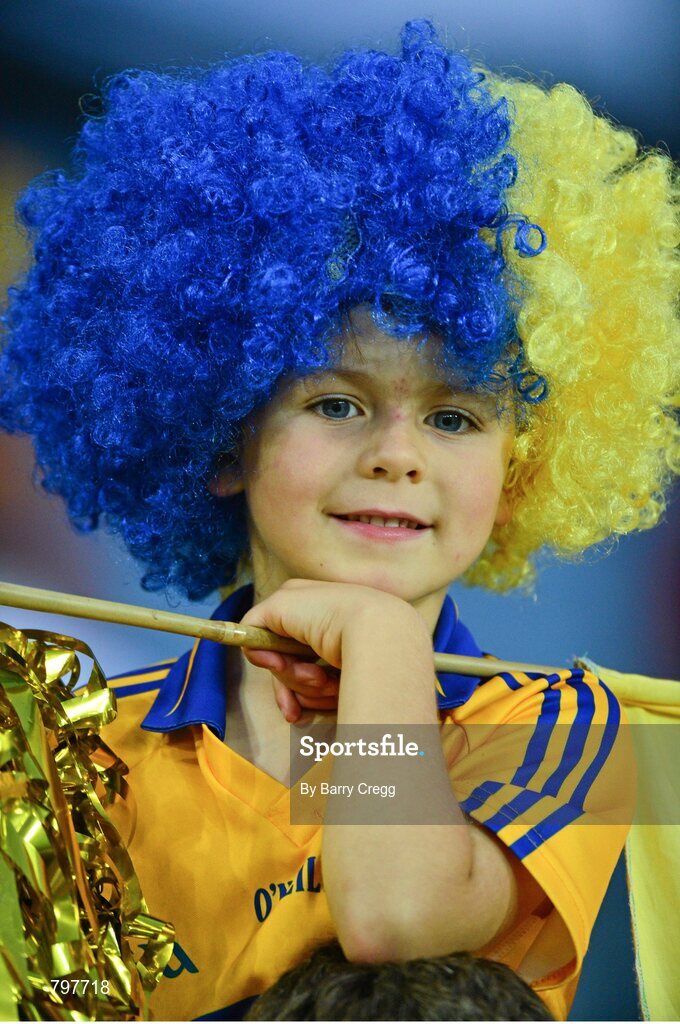 28 September 2013; Clare supporter Joseph Cleary, age 6, from Ennis, Co. Clare during the game. GAA Hurling All-Ireland Senior Championship Final Replay, Cork v Clare, Croke Park, Dublin. Picture credit: Barry Cregg / SPORTSFILE