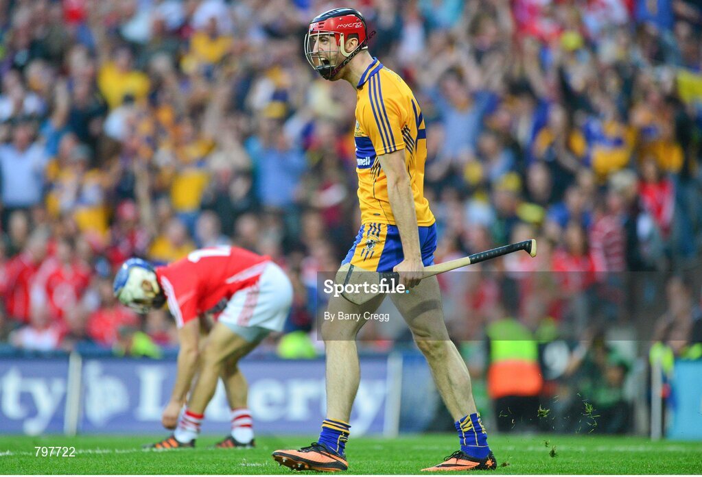 28 September 2013; Darach Honan, Clare, celebrates after scoring his sides fifth goal of the game. GAA Hurling All-Ireland Senior Championship Final Replay, Cork v Clare, Croke Park, Dublin. Picture credit: Barry Cregg / SPORTSFILE