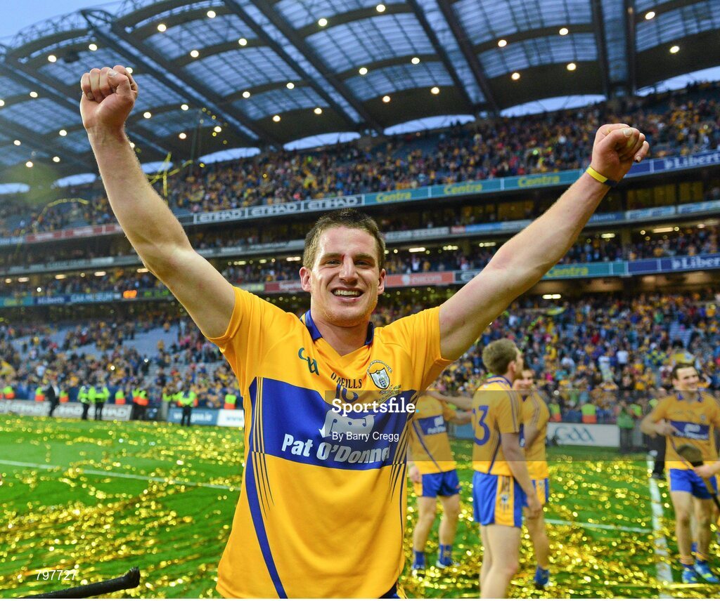 28 September 2013; Clare's John Conlon celebrates after their side's victory. GAA Hurling All-Ireland Senior Championship Final Replay, Cork v Clare, Croke Park, Dublin. Picture credit: Barry Cregg / SPORTSFILE