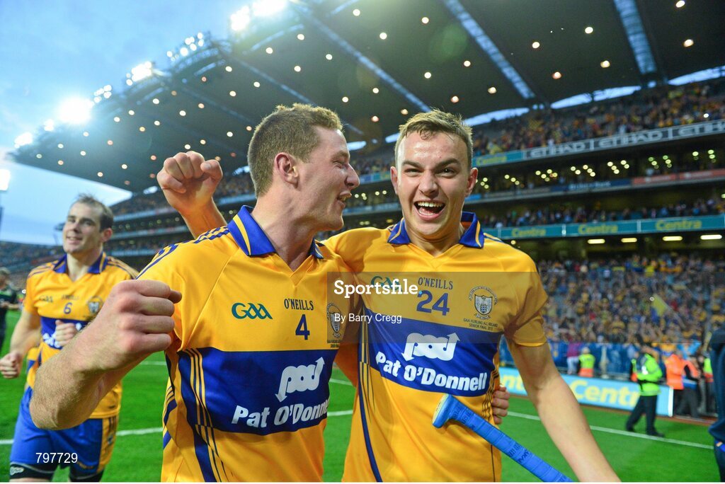 28 September 2013; Clare's Cian Dillon, left, and Peter Duggan celebrate after their side's victory. GAA Hurling All-Ireland Senior Championship Final Replay, Cork v Clare, Croke Park, Dublin. Picture credit: Barry Cregg / SPORTSFILE