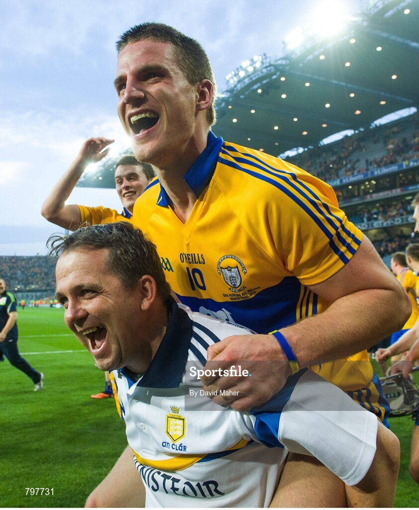 28 September 2013; Clare manager Davy Fitzgerald celebrates with John Conlon at the end of the game. GAA Hurling All-Ireland Senior Championship Final Replay, Cork v Clare, Croke Park, Dublin. Picture credit: David Maher / SPORTSFILE