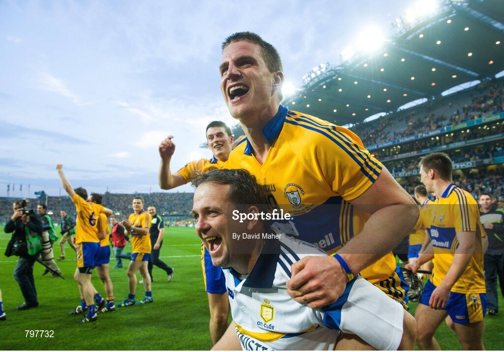 28 September 2013; Clare manager Davy Fitzgerald celebrates with John Conlon at the end of the game. GAA Hurling All-Ireland Senior Championship Final Replay, Cork v Clare, Croke Park, Dublin. Picture credit: David Maher / SPORTSFILE