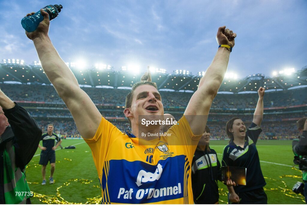 28 September 2013; John Conlon, Clare, celebrates at the end of the game. GAA Hurling All-Ireland Senior Championship Final Replay, Cork v Clare, Croke Park, Dublin. Picture credit: David Maher / SPORTSFILE