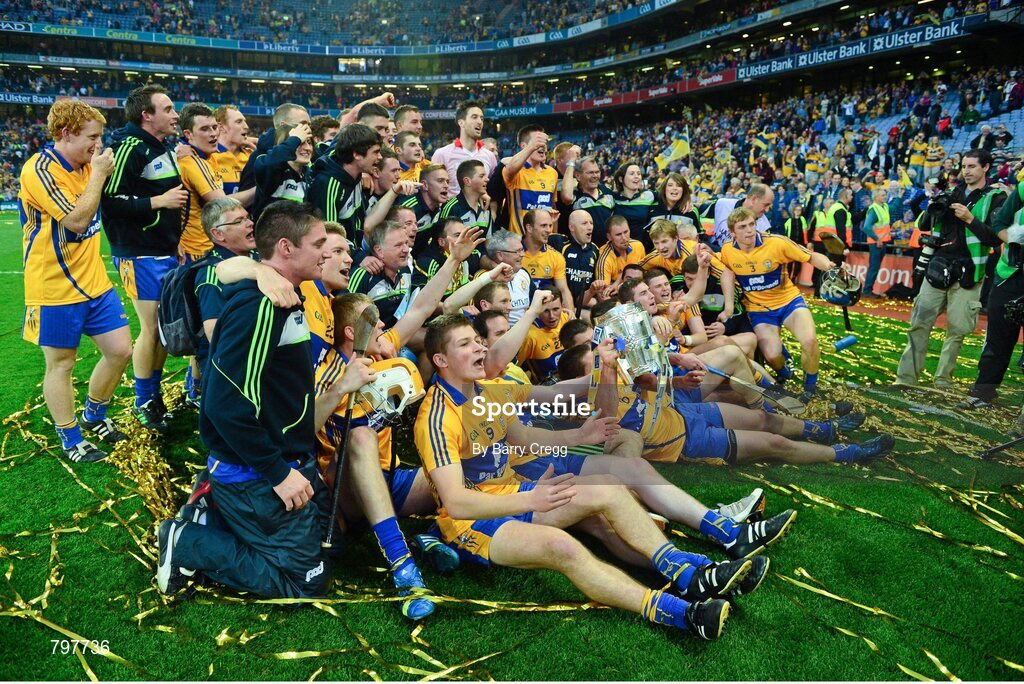 28 September 2013; The Clare team celebrate with the Liam MacCarthy cup after the game. GAA Hurling All-Ireland Senior Championship Final Replay, Cork v Clare, Croke Park, Dublin. Picture credit: Barry Cregg / SPORTSFILE