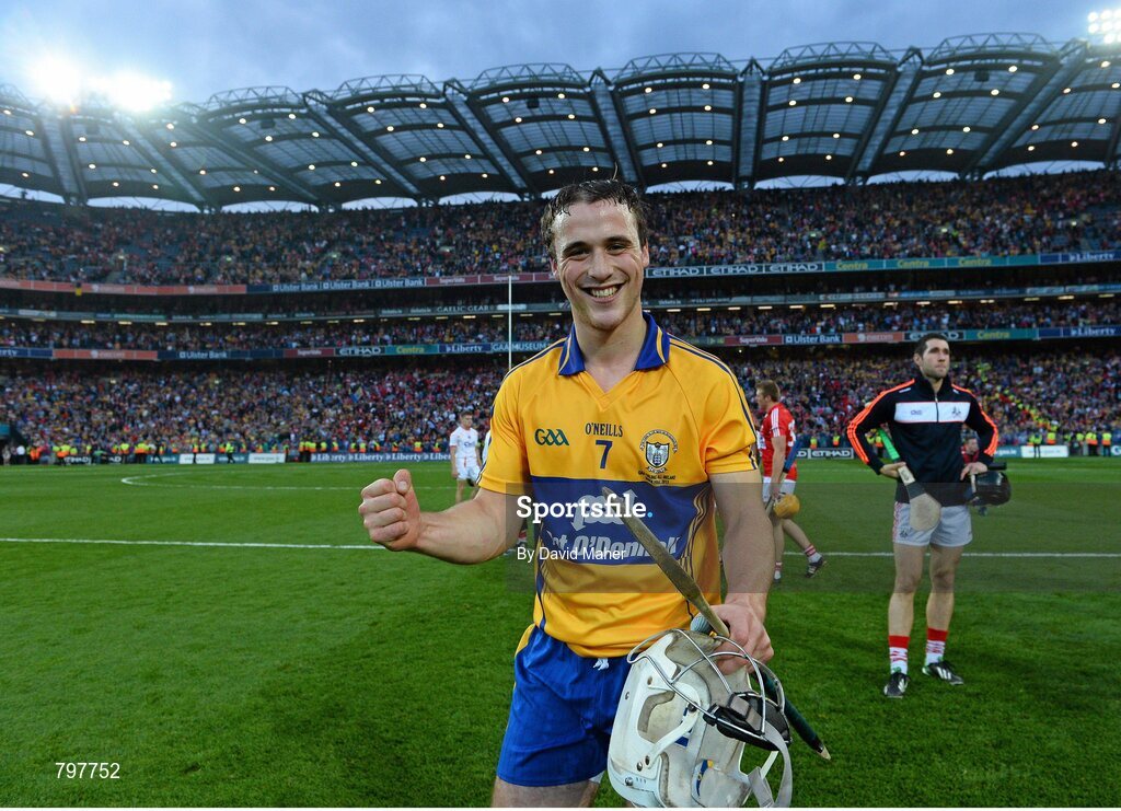28 September 2013; Patrick O'Connor, Clare, celebrates at the end of the game. GAA Hurling All-Ireland Senior Championship Final Replay, Cork v Clare, Croke Park, Dublin. Picture credit: David Maher / SPORTSFILE