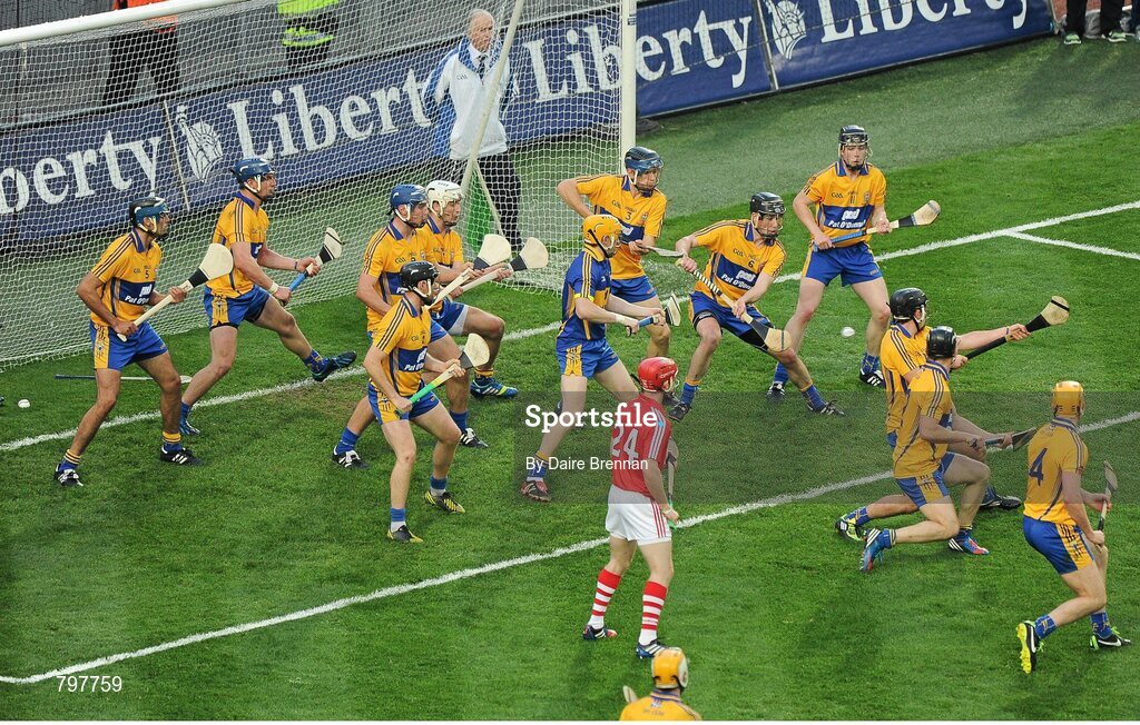 28 September 2013; Clare captain Patrick Donnellan, 6, blocks Cork goalkeeper Anthony Nash's late free. GAA Hurling All-Ireland Senior Championship Final Replay, Cork v Clare, Croke Park, Dublin. Picture credit: Daire Brennan / SPORTSFILE