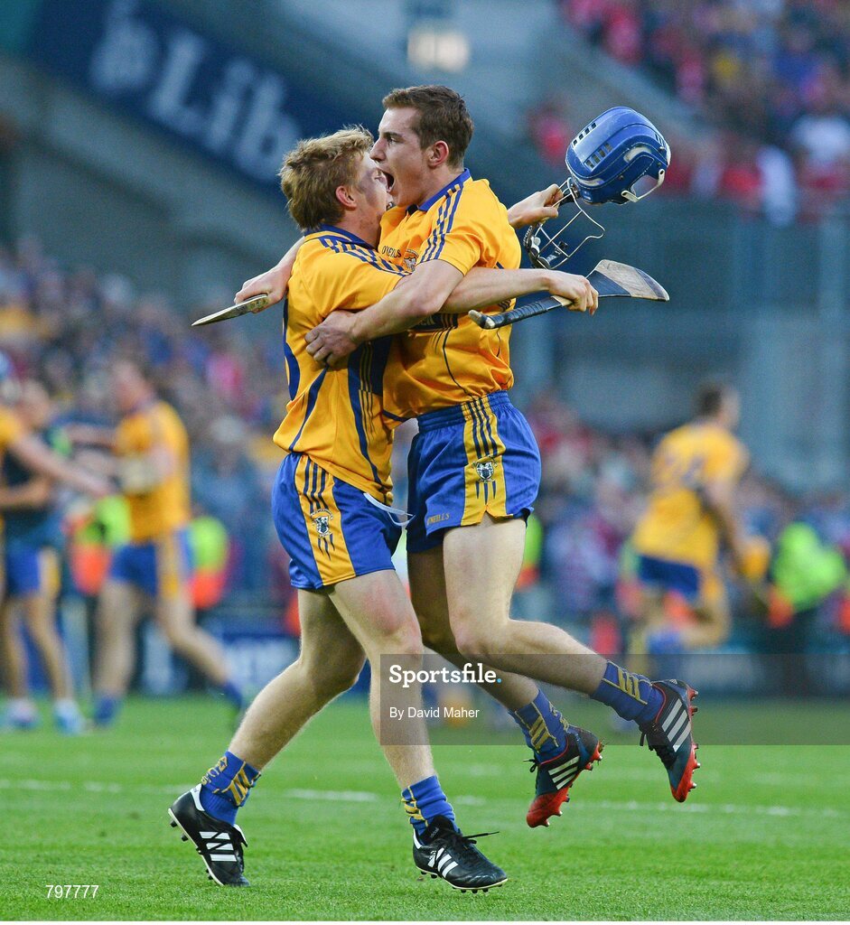 28 September 2013; Colm Galvin, Clare, right, celebrates with team-mate Padraic Collins at the end of the game. GAA Hurling All-Ireland Senior Championship Final Replay, Cork v Clare, Croke Park, Dublin. Picture credit: David Maher / SPORTSFILE