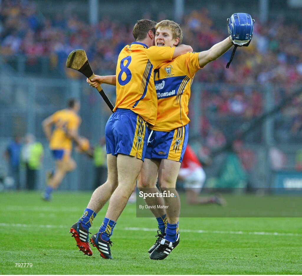 28 September 2013; Colm Galvin, Clare, left, celebrates with team-mate Padraic Collins at the end of the game. GAA Hurling All-Ireland Senior Championship Final Replay, Cork v Clare, Croke Park, Dublin. Picture credit: David Maher / SPORTSFILE
