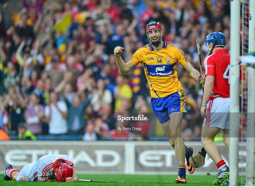 28 September 2013; Clare's Darach Honan celebrates after scoring his side's fifth goal. GAA Hurling All-Ireland Senior Championship Final Replay, Cork v Clare, Croke Park, Dublin. Picture credit: Barry Cregg / SPORTSFILE