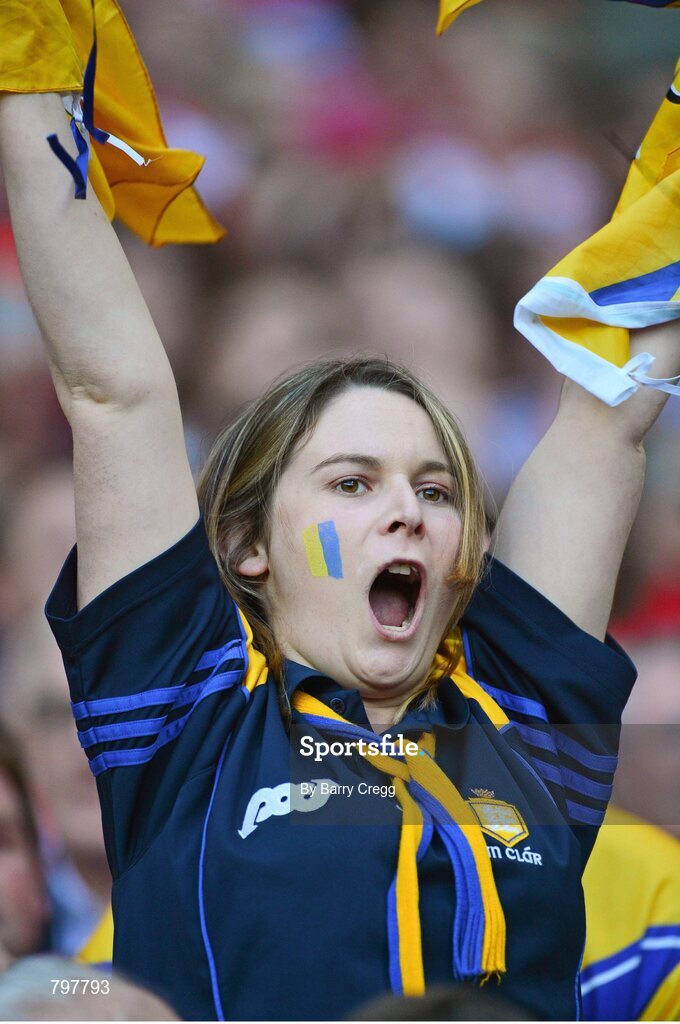 28 September 2013; A Clare supporter celebrates after her side's fourth goal. GAA Hurling All-Ireland Senior Championship Final Replay, Cork v Clare, Croke Park, Dublin. Picture credit: Barry Cregg / SPORTSFILE