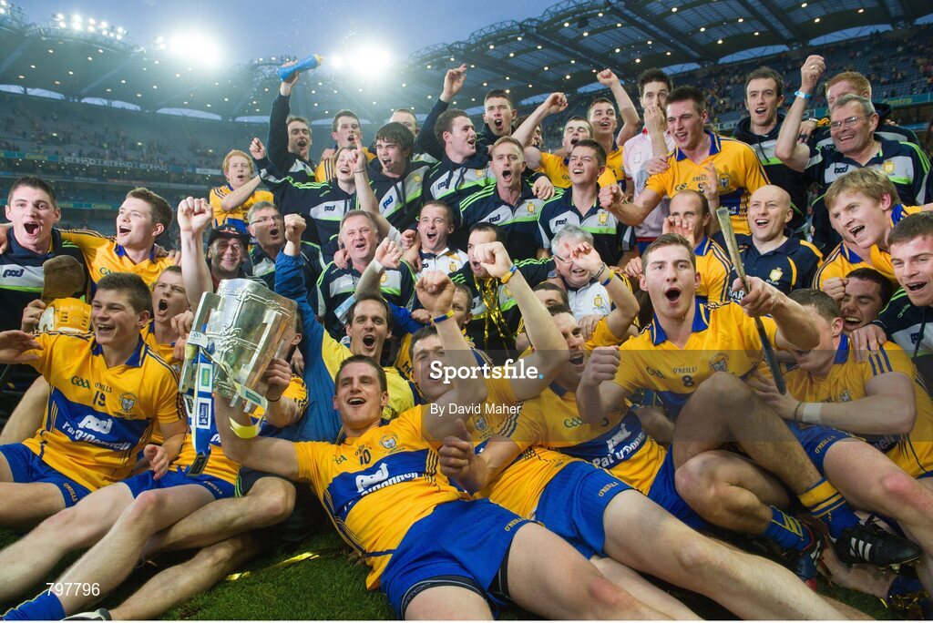28 September 2013; Clare players celebrate with the Liam MacCarthy cup at the end of the game. GAA Hurling All-Ireland Senior Championship Final Replay, Cork v Clare, Croke Park, Dublin. Picture credit: David Maher / SPORTSFILE