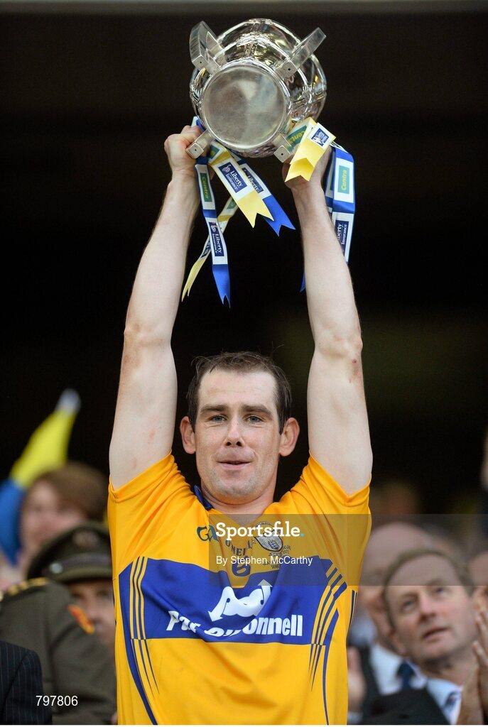 28 September 2013; Clare captain Patrick Donnellan lifts the Liam MacCarthy cup. GAA Hurling All-Ireland Senior Championship Final Replay, Cork v Clare, Croke Park, Dublin. Picture credit: Stephen McCarthy / SPORTSFILE