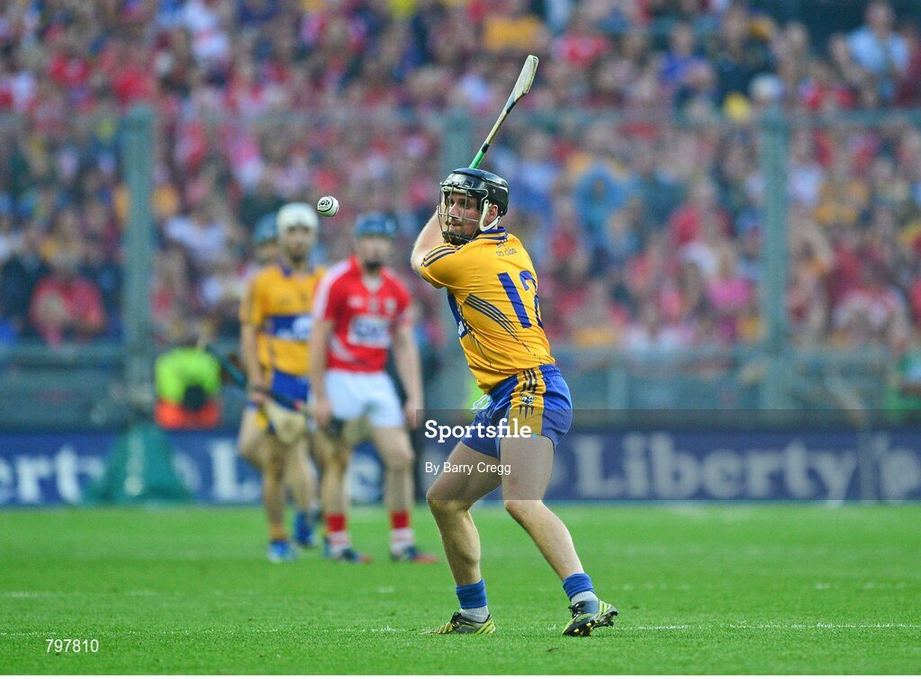 28 September 2013; Colin Ryan, Clare, takes a free to score his seventh point of the game. GAA Hurling All-Ireland Senior Championship Final Replay, Cork v Clare, Croke Park, Dublin. Picture credit: Barry Cregg / SPORTSFILE