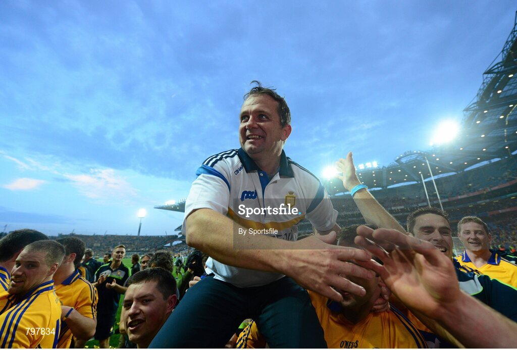 28 September 2013; Clare manager Davy Fitzgerald celebrates after the game. GAA Hurling All-Ireland Senior Championship Final Replay, Cork v Clare, Croke Park, Dublin. Photo by Sportsfile