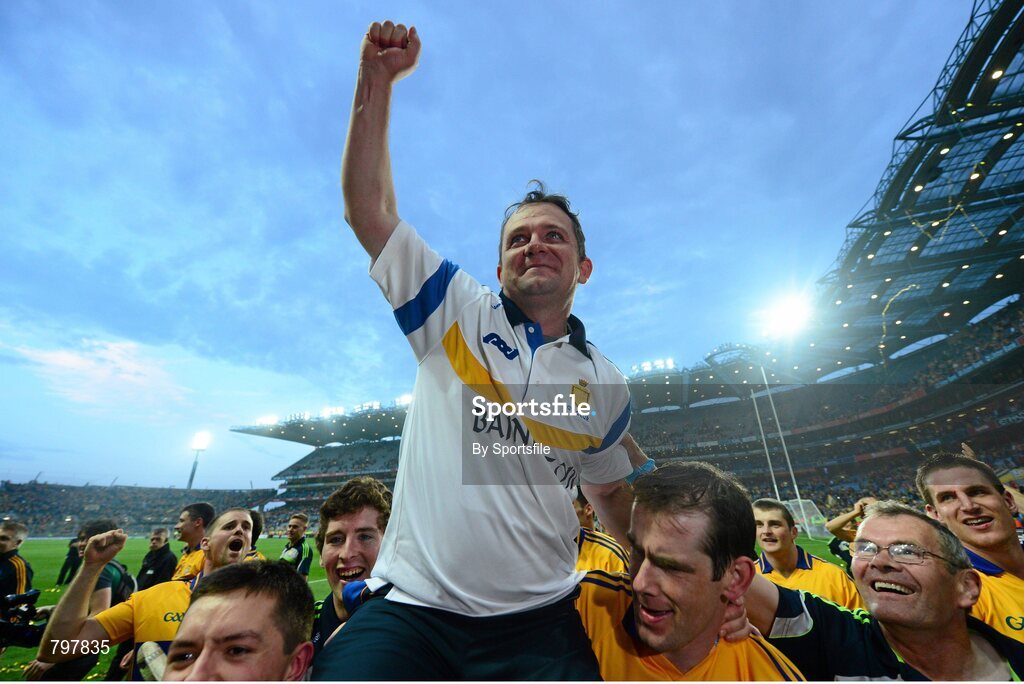 28 September 2013; Clare manager Davy Fitzgerald celebrates after the game. GAA Hurling All-Ireland Senior Championship Final Replay, Cork v Clare, Croke Park, Dublin. Photo by Sportsfile