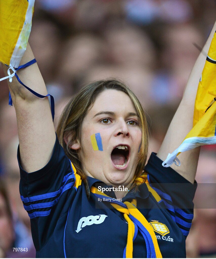 28 September 2013; A Clare supporter celebrates after Darach Honan scored his sides fifth goal of the game. GAA Hurling All-Ireland Senior Championship Final Replay, Cork v Clare, Croke Park, Dublin. Picture credit: Barry Cregg / SPORTSFILE