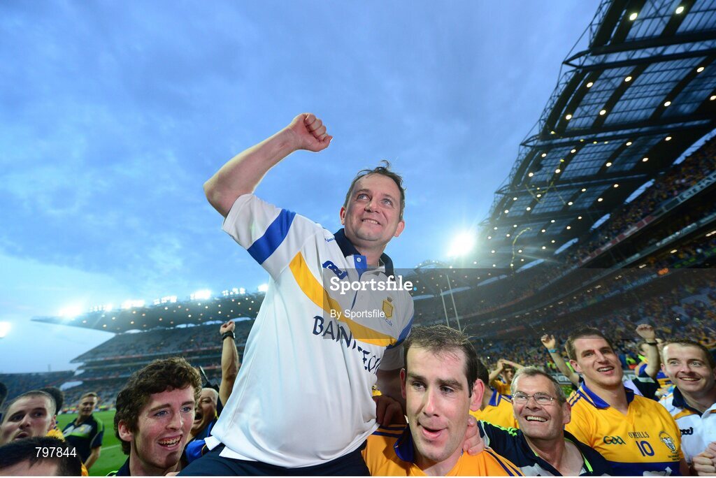 28 September 2013; Clare manager Davy Fitzgerald celebrates at the final whistle. GAA Hurling All-Ireland Senior Championship Final Replay, Cork v Clare, Croke Park, Dublin. Photo by Sportsfile