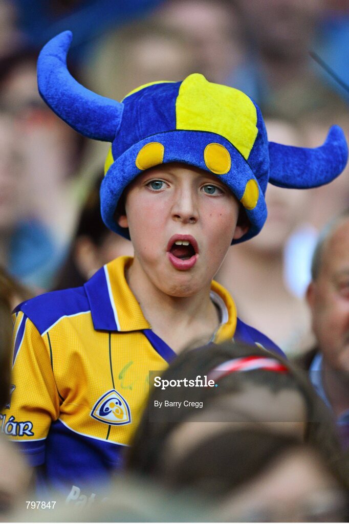 28 September 2013; A Clare supporter cheers on his side during the game. GAA Hurling All-Ireland Senior Championship Final Replay, Cork v Clare, Croke Park, Dublin. Picture credit: Barry Cregg / SPORTSFILE