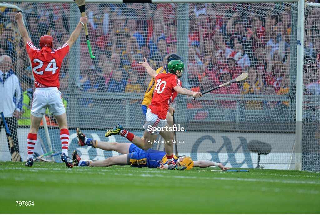 28 September 2013; Seamus Harnedy, Cork, celebrates after scoring his side's second goal. GAA Hurling All-Ireland Senior Championship Final Replay, Cork v Clare, Croke Park, Dublin. Picture credit: Brendan Moran / SPORTSFILE