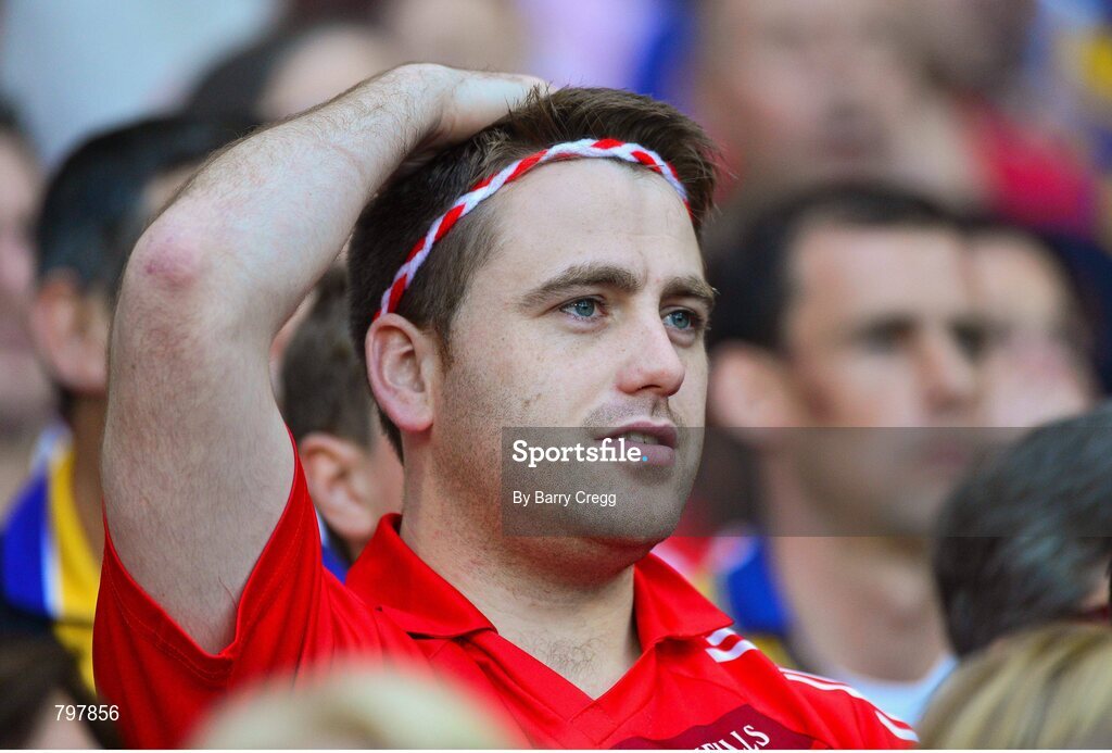 28 September 2013; A Cork supporter reacts to a missed scoring chance during the game. GAA Hurling All-Ireland Senior Championship Final Replay, Cork v Clare, Croke Park, Dublin. Picture credit: Barry Cregg / SPORTSFILE