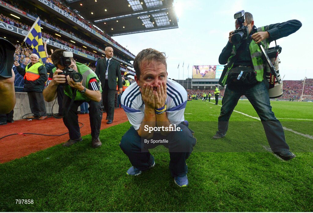 28 September 2013; Clare manager Davy Fitzgerald at the final whistle. GAA Hurling All-Ireland Senior Championship Final Replay, Cork v Clare, Croke Park, Dublin. Photo by Sportsfile