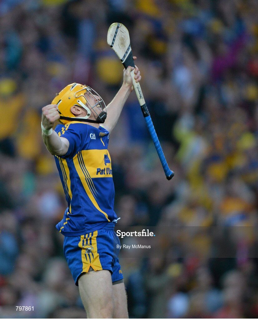 28 September 2013; Clare goalkeeper Patrick Kelly celebrates a late score. GAA Hurling All-Ireland Senior Championship Final Replay, Cork v Clare, Croke Park, Dublin. Picture credit: Ray McManus / SPORTSFILE