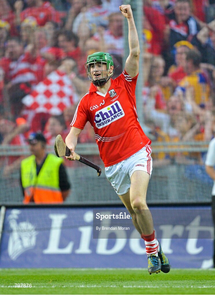 28 September 2013; Seamus Harnedy, Cork, celebrates after scoring his side's second goal. GAA Hurling All-Ireland Senior Championship Final Replay, Cork v Clare, Croke Park, Dublin. Picture credit: Brendan Moran / SPORTSFILE