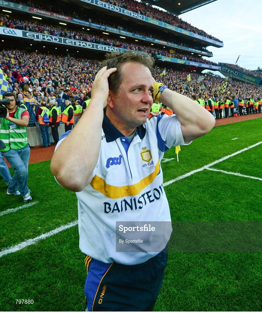 28 September 2013; Clare manager Davy Fitzgerald at the final whistle. GAA Hurling All-Ireland Senior Championship Final Replay, Cork v Clare, Croke Park, Dublin. Photo by Sportsfile
